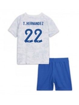 Otroški Nogometna dresi replika Francija Theo Hernandez #22 Gostujoči SP 2022 Kratek rokav (+ hlače)